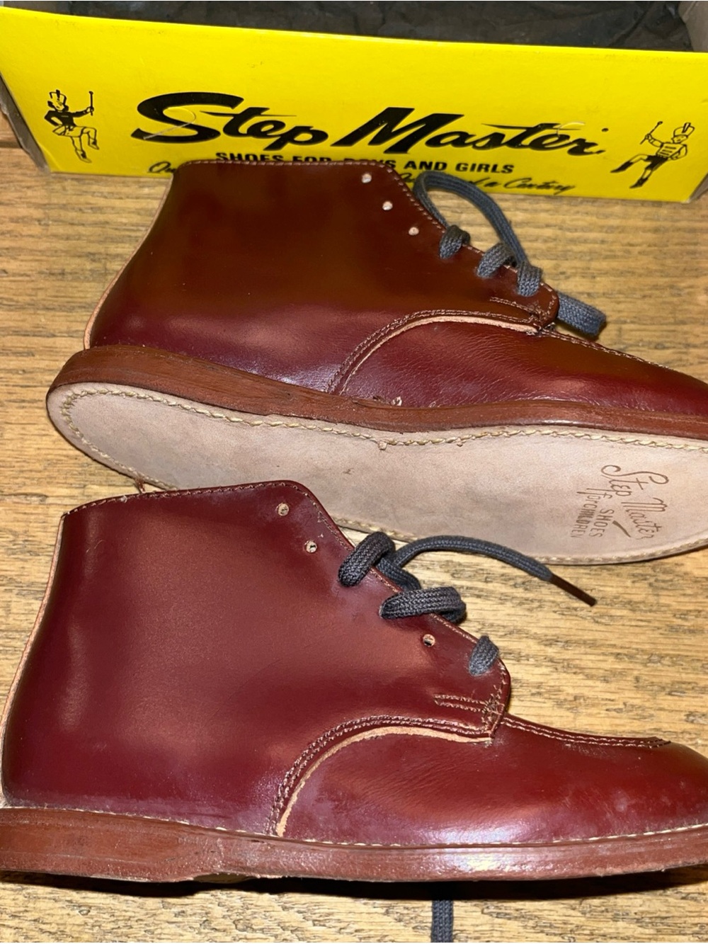 Vintage Toddler Baby Shoes Step Master Shoes Brown Leather Lace Up Boots 6.5 D